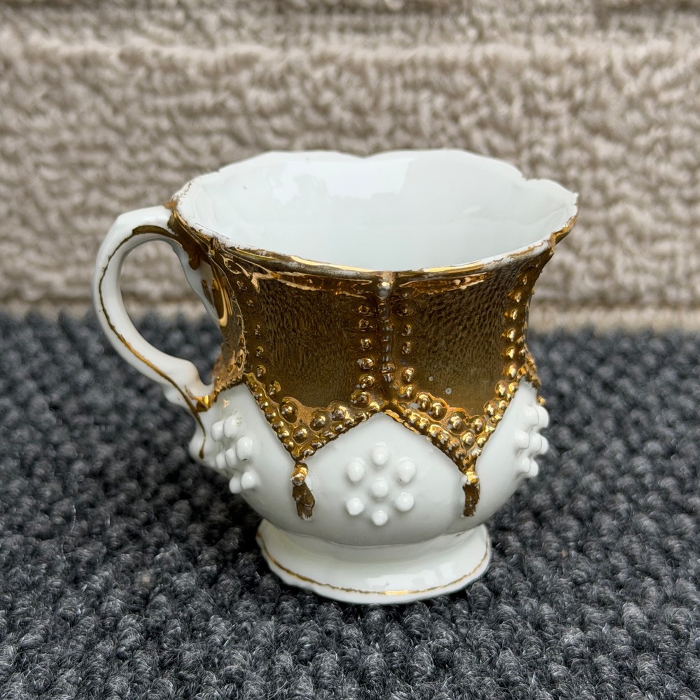 Antique Porcelain Creamer Raised Gold Gilded Moriage Beaded Victorian Edwardian